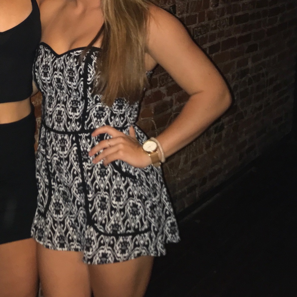 Black and white strapless romper